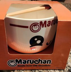Maruchan Ramen Noodle Supper Cute Ceramic Bowl With Wooden Chopsticks NEW In Box Thumbnail