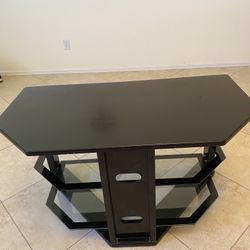 Black TV Table With Glass Shelves -$40 Or Best Offer