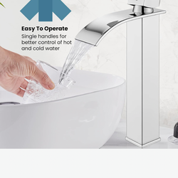 gotonovo Waterfall Tall Bathroom Faucet Single Handle 1 Hole Stainless Steel Vessel Sink  Nickel And Gold And Chrome And Black A1