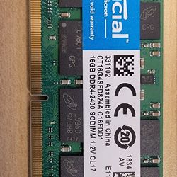  Two - Crucial 16GB Single DDR4 2400 MT/s (PC4-19200) DR x8 SODIMM 260-Pin Memory - CT16G4SFD824A (32GB)