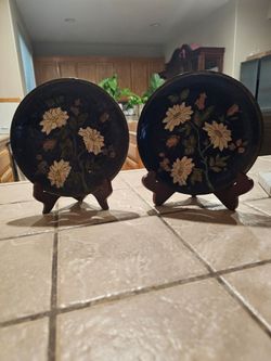 Pair of Cloisonné Floral Decorative Plates