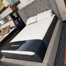 Gray velvet bed , bedroom furniture, same day delivery 🚚, no credit needed