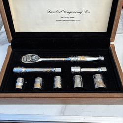 Snap-On 70th Anniversary 3/8” Ratchet/Socket Set 24K Gold Engraved with Walnut Case