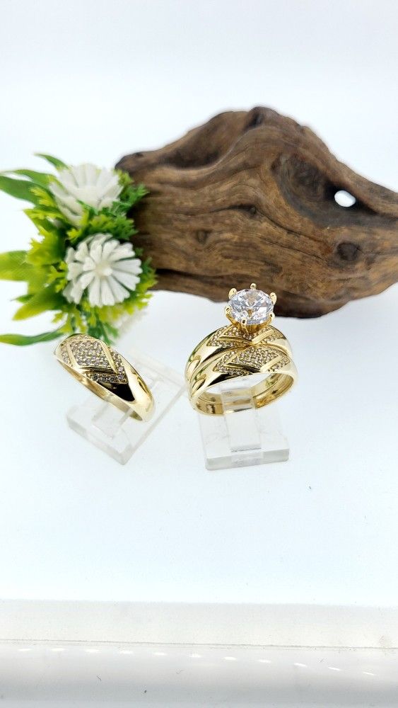 Anillos De Matrimonio Set De 3 En Oro De 14k Garantizado