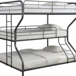 Full/Twin/Full Bunkbed Black 