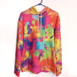 Neon splat splash multi color pullover athletic hoodie size large new