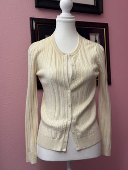 Ann Taylor Factory Store Cable-Knit Cardigan Ivory- MP Petites