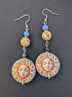 Artisan crafted sun and gemstone earrings
