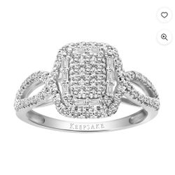 3/8ctw 14KT White Gold Genuine Certified Diamond Engagement Ring