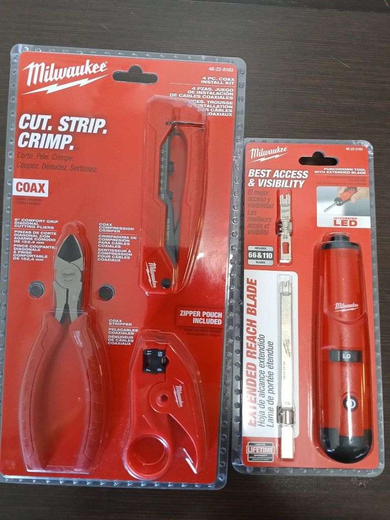 Milwaukee Cut Strip Crimp 4 Pc Coak Install Kit Includes Bag To Carry All PCs New Punch Down Tool Milwaukee With Extended Blade