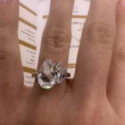 4 carat rose cut pear moissanite cluster band diamond engagement ring