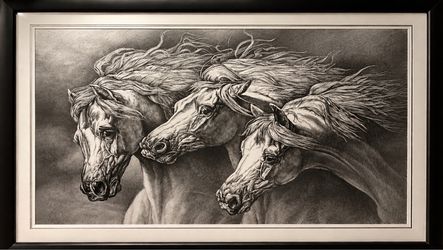 Original Hand-Drawn Pencil Artwork – Three Horses