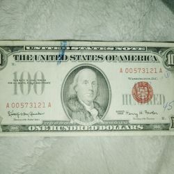 Red Seal Note $100 Bill Us 1966