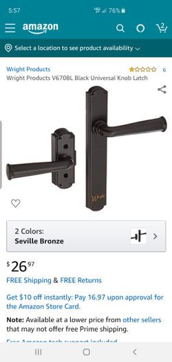 Wright Products V670BL Black Universal Knob Latch