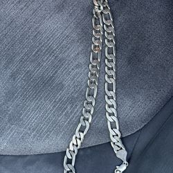 Men White Gold Plated 24 “ Figaro Neck Chain