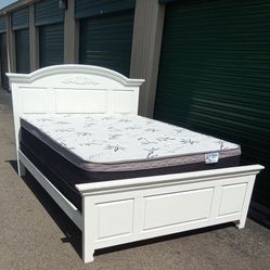 QUEEN BED FRAME WITH BOX SPRING AND MATTRESS