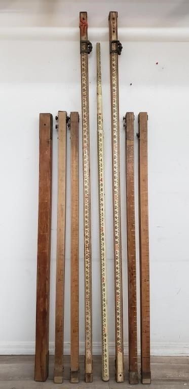 Lot Of 8 Vintage Wood Surveyor Measuring Sticks Tools Industrial Decor 7.5'