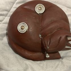 SLEEPING CAT Folk Art Wood ? Carving Heavy  One of the whiskers fell off will send with if you wanna re-attach 