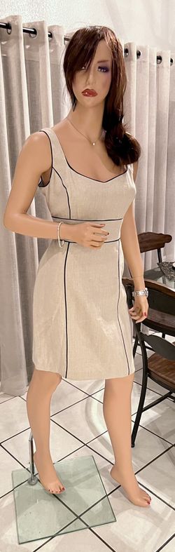 Cute tan and black fitted, lined dress (10)