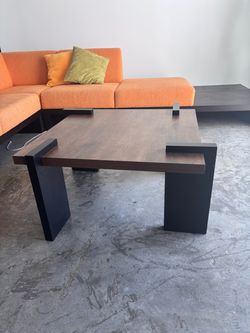 Modern Square Coffee Table - Walnut Finish with Black Legs
