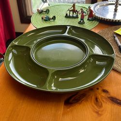 Vintage Avocado Green Fondue Tray: MELMAC Retro MCM Divided Serving Platter, Made in Japan