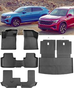 Floor Mats for Volkswagen VW Atlas 2018-2026 7 Seats, All Weather Car Mats Full Set(Back Seat Cover Trunk Mat Cargo Liner) for VW Altas Accessories 20
