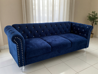 CB2 Blue Silk Sofa – Like New Condition - Pompano Beach, FL