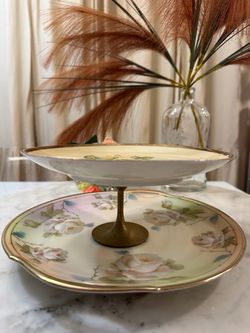 Vintage Two-Tier Floral Porcelain Cake Stand