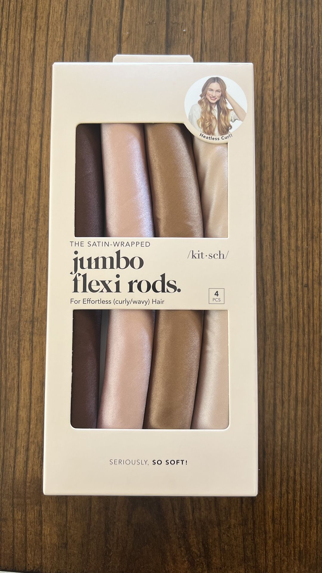 Kitsch Satin Curling Rod, Jumbo, Heatless, Overnight Use, Rosewood, 4 Pieces