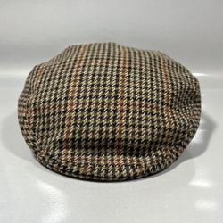 Made In England Lambswool Houndstooth Newsboy Scaly Flat Cap Hat XL  