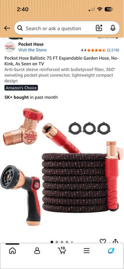 Pocket Hose Ballistic 75 FT Expandable Garden Hose, No-Kink, As Seen on TV Anti-burst sleeve reinfor