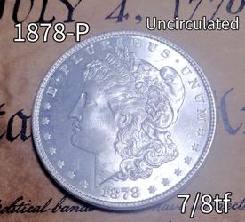 1878-P Morgan Silver Dollar; 7/8tf. Choice MS, Clean Fields, Cartwheel, Mirrored, Full Breast Feathering, Key Date Coin. 