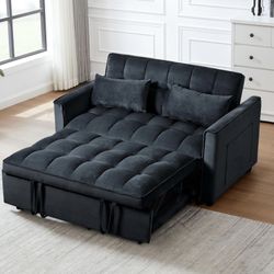 Sleeper Sofa Bed 3in 1, Pull Out Couch Bed, Adjustable Backrest, Velvet, Loveseat Futon Sofa, great for kids. (Sofa cama)