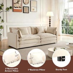70.8” Cloud Loveseat Sofa – Light Coffee Chenille – 4 Pillows Included