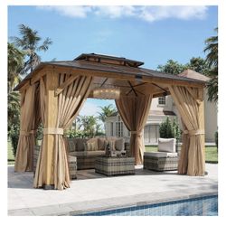 New In Box!10x12 Wood Gazebo With Polycarbonate Hardtop