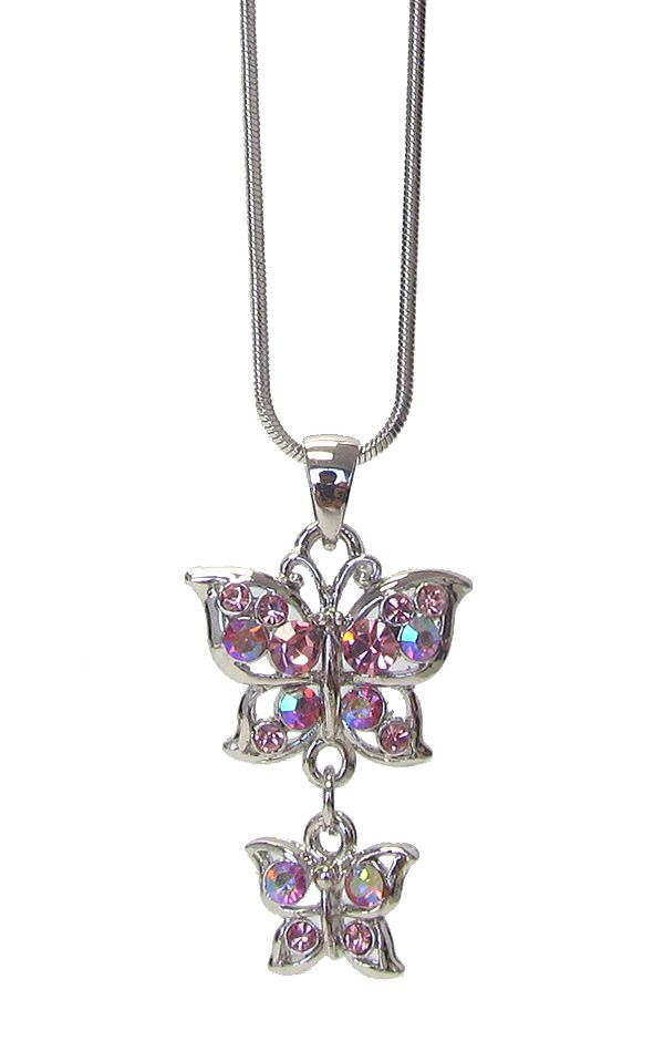 *NEW ARRIVAL* Crystal Double Pink BUTTERFLY Pendant Necklace *See My Other 200 Items*