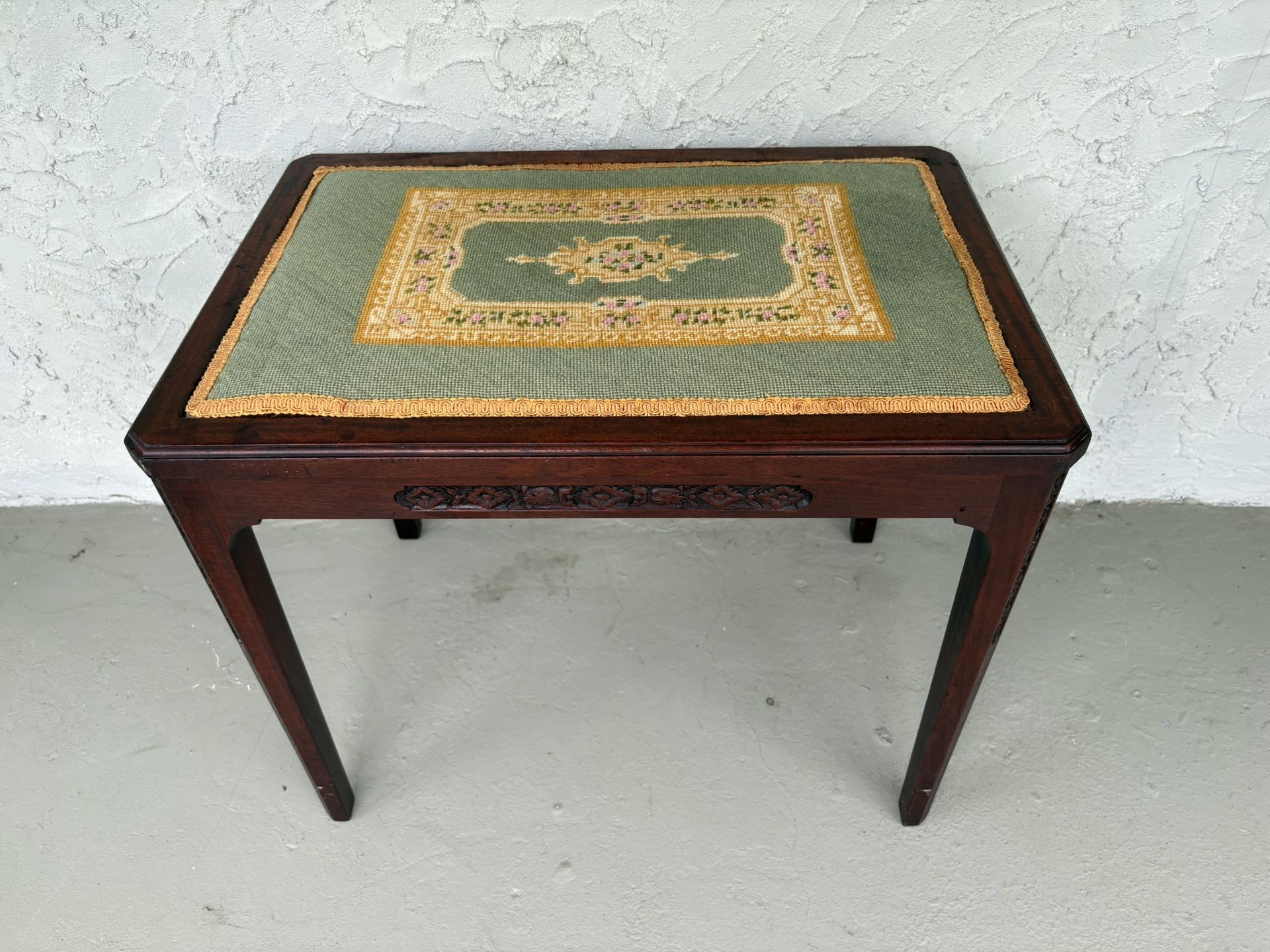 Vintage Wooden Embroidered-Fabric-Top Traditional-Style Side Table