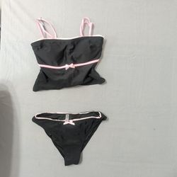 ​Zaful Forever Young Black & Pink Bow Tankini Bikini Set Women’s Swimwear
