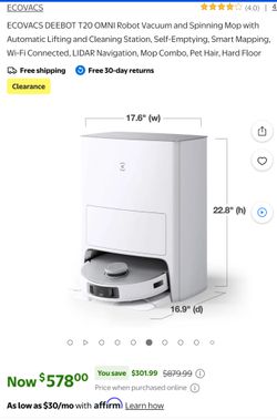 Vacuum/Mopping Top Of The Line Robot
