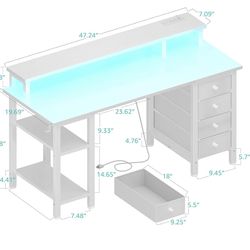 White Study Desk with Drawers, Shelves & Power Strip