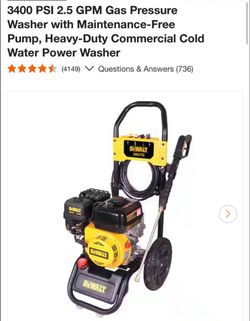 DEWALT 3400 PSI 2.5 GPM Gas Pressure Washer with Maintenance-Free Pump, Heavy-Duty Commercial Cold Water Power Washer