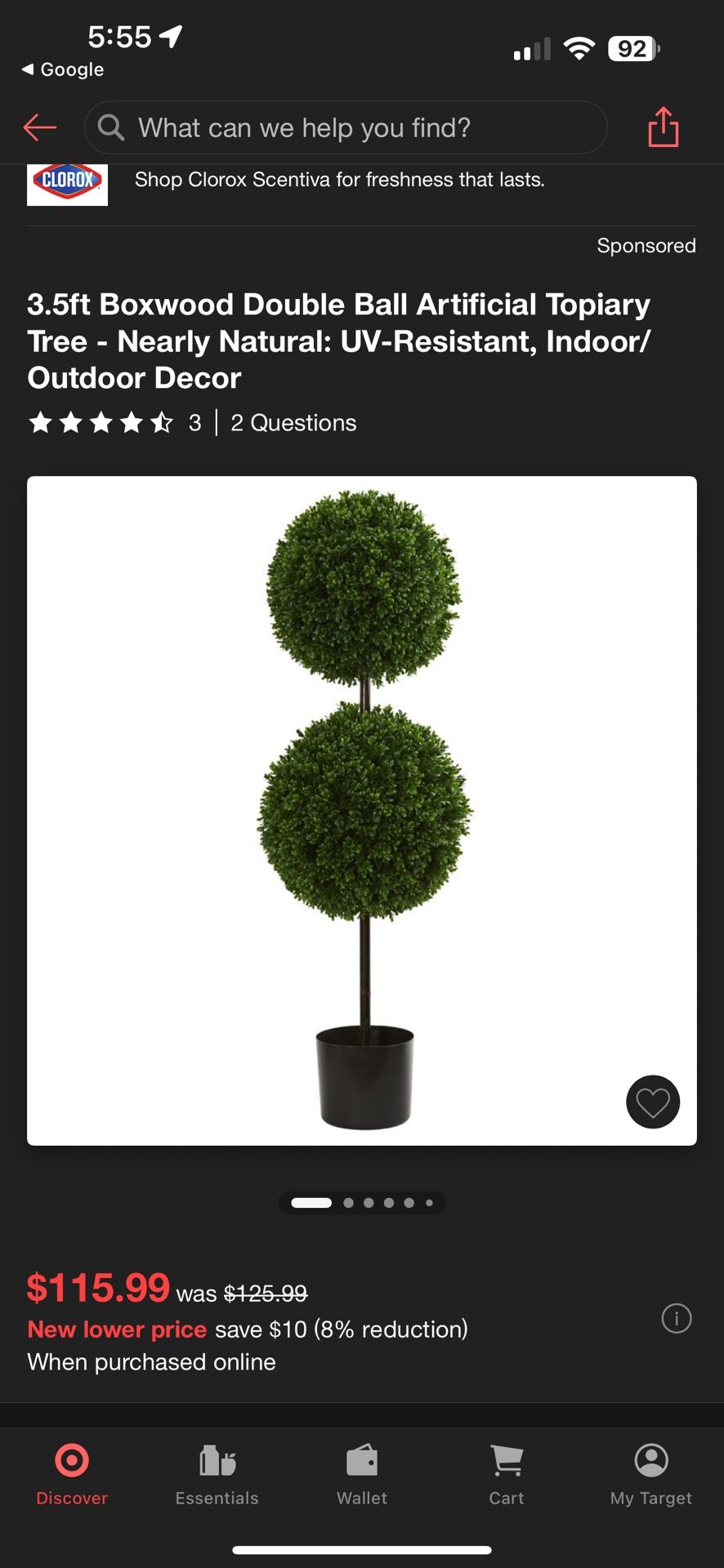 3.5ft Boxwood Double Ball Artificial Topiary Tree - Nearly Natural: UV-Resistant, Indoor/ Outdoor Decor