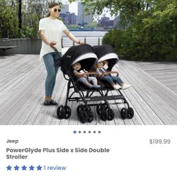 New Jeep Powerglyde Side By Side Double Stroller 