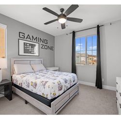     Full-size bed frame + box spring