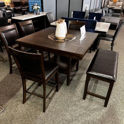 Fulton Dark Brown Height Counter Dining Room Set (Table, 4 Barstools, Bench) /P