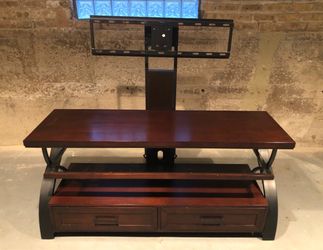 Dark Cherry Wood TV Stand with Swivel Mount