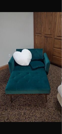 Velvet Reclining Chaise Lounge Chair  Teal