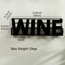 Wall Mounted Metal Wine Rack 4 Long Stem Glass holder Wine Cork Storage 58X12X22cm