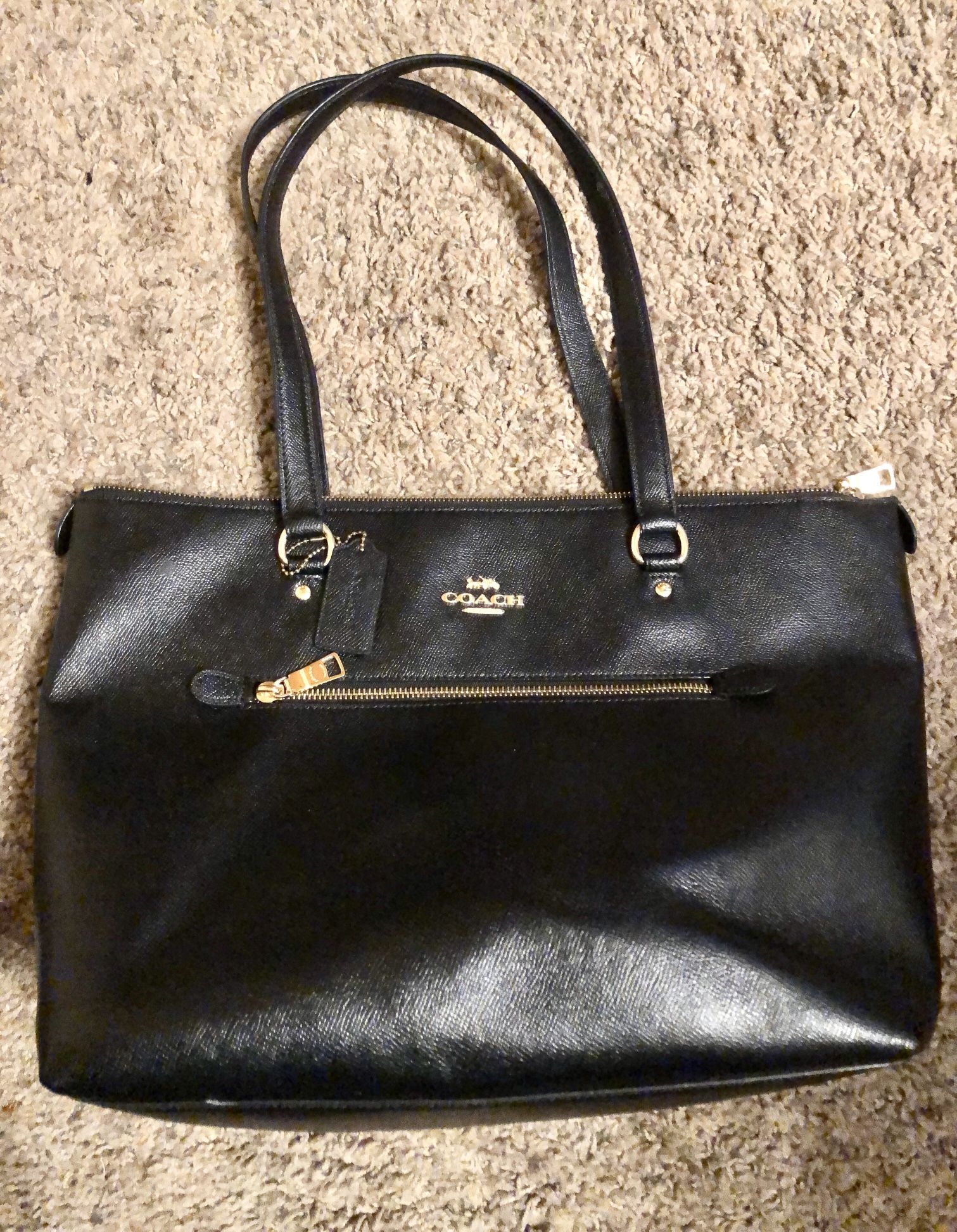 Coach Gallery Over Shoulder Large Tote - Black Leather