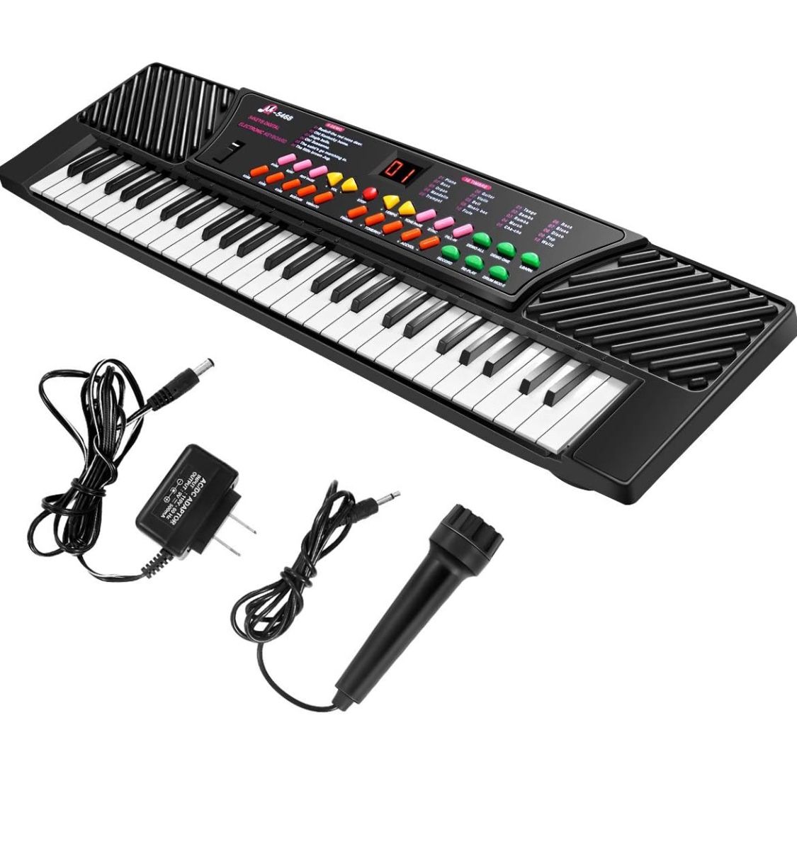 54-Key Electronic Keyboard for Kids Beginners with Mic & Adapter Including LED Digital Display, Learning Function & Demo Songs Standard Accordion Keys